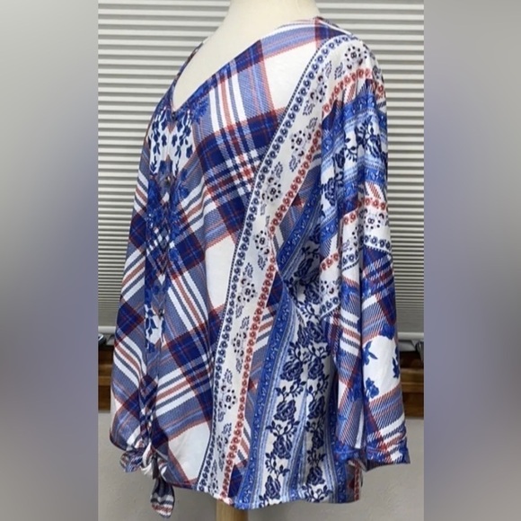 🌟HP FLORAL PLAID FRONT TIE Multicolor New Style & Co Button Up Blouse Colorful - Picture 14 of 16